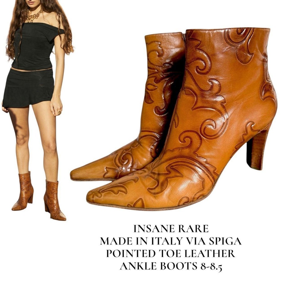 Rare  vintage 90'S Via Spiga pointed-toe leather ankle boots made in italy 8-8.5
